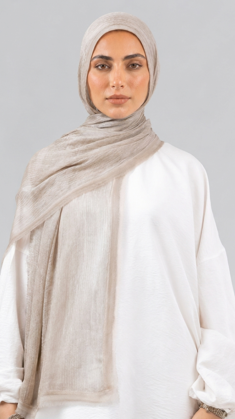 Silk Linen Hijab in Bone Beige - view 1