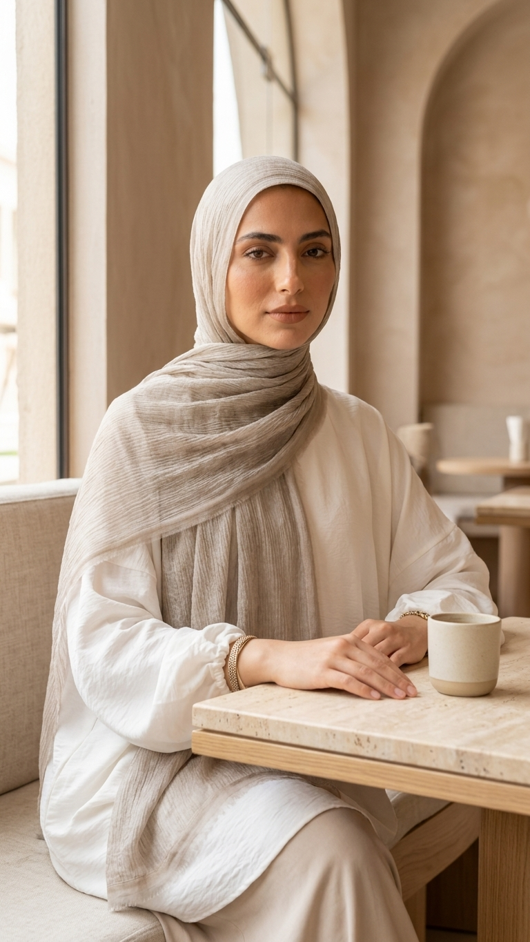 Silk Linen Hijab in Bone Beige - view 2