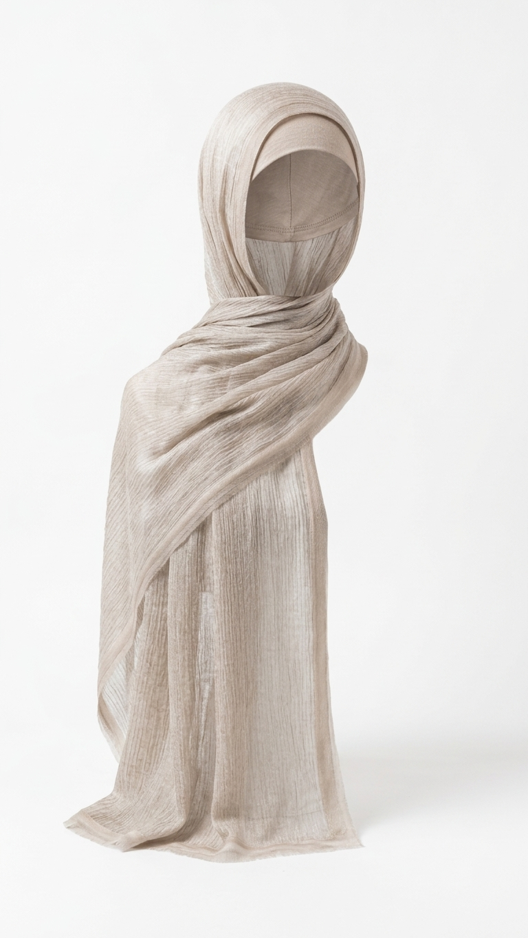 Silk Linen Hijab in Bone Beige - view 3