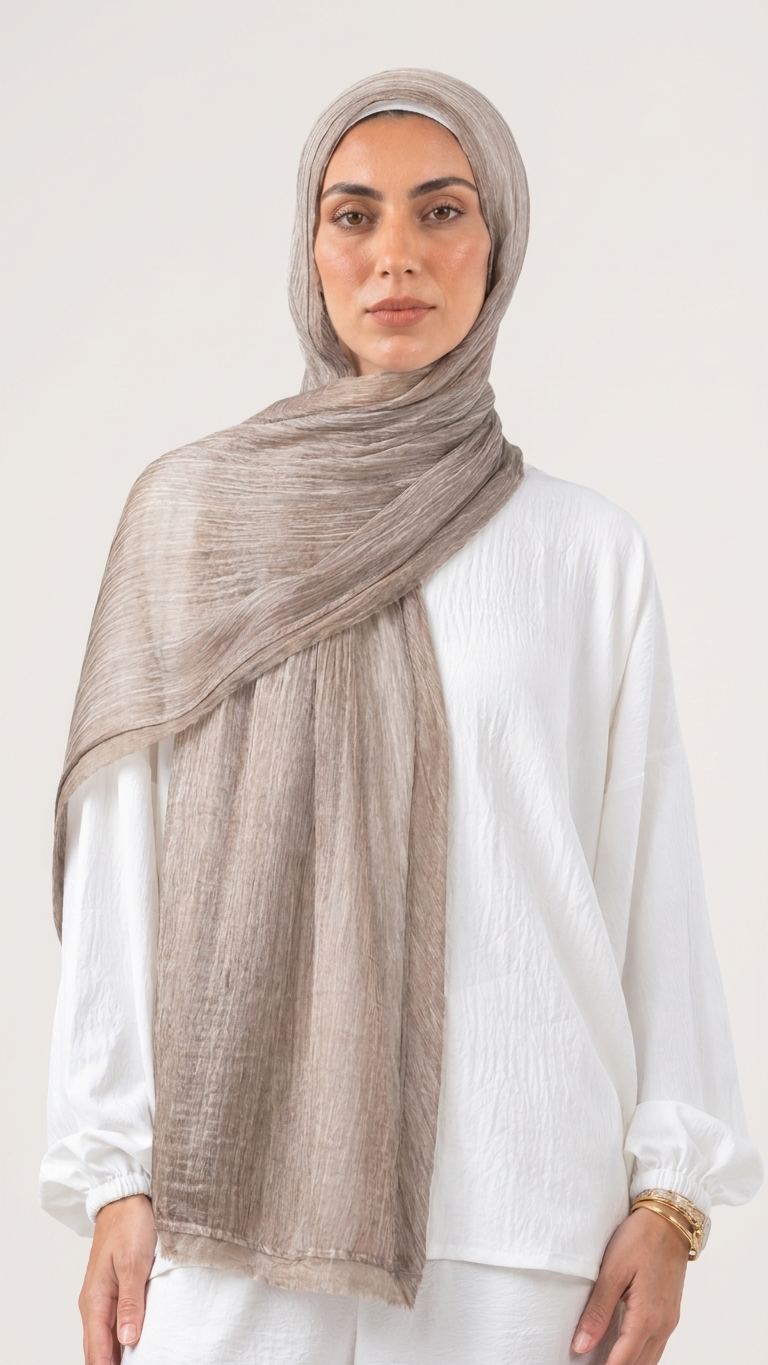 Silk Linen Hijab in Brown - view 1