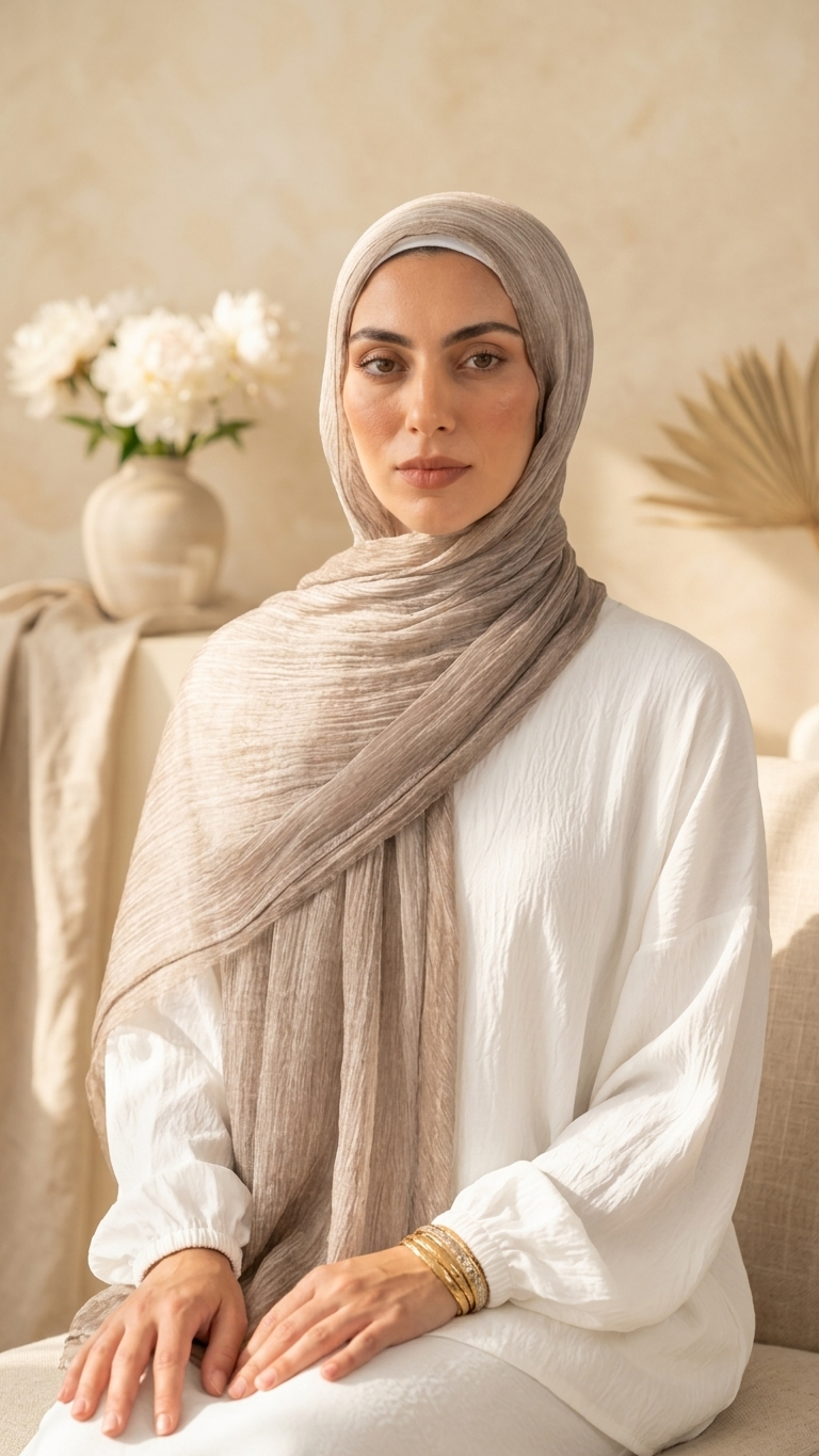 Silk Linen Hijab in Brown - view 2