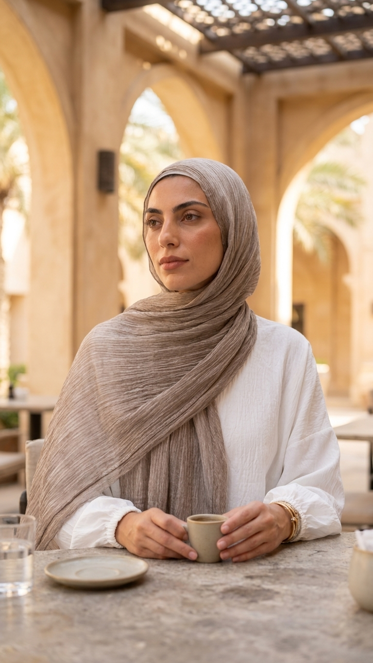 Silk Linen Hijab in Brown - view 3