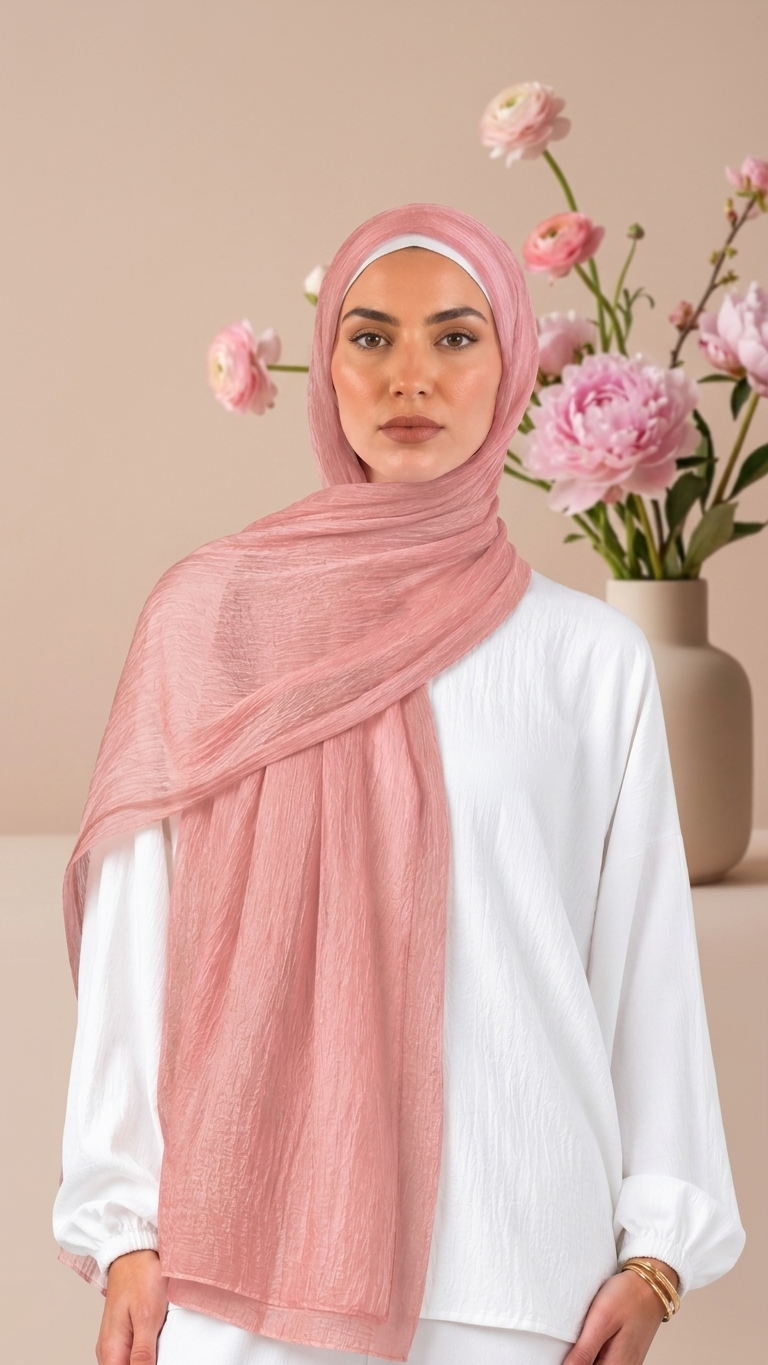 Silk Linen Hijab in Candy Pink - view 1