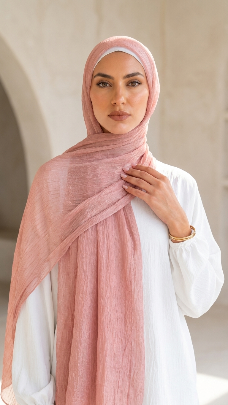Silk Linen Hijab in Candy Pink - view 2