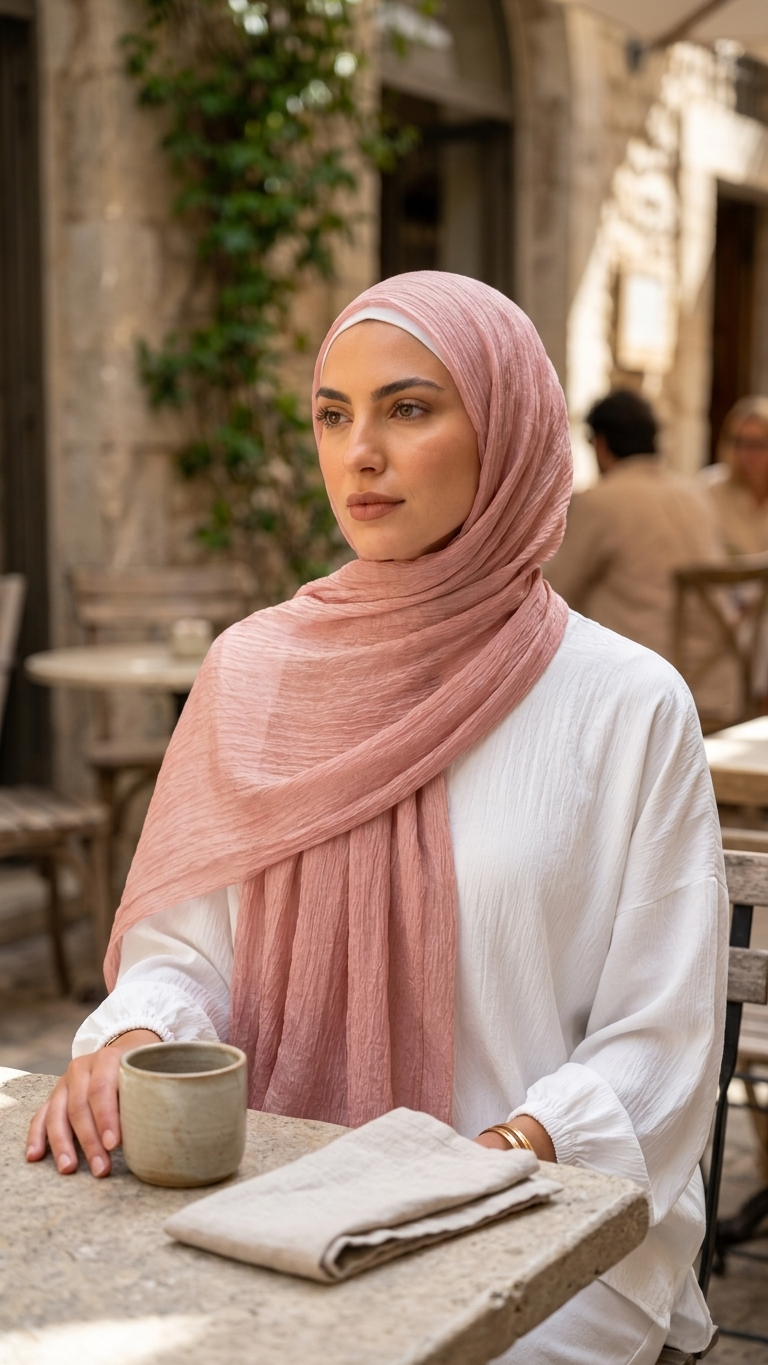 Silk Linen Hijab in Candy Pink - view 4