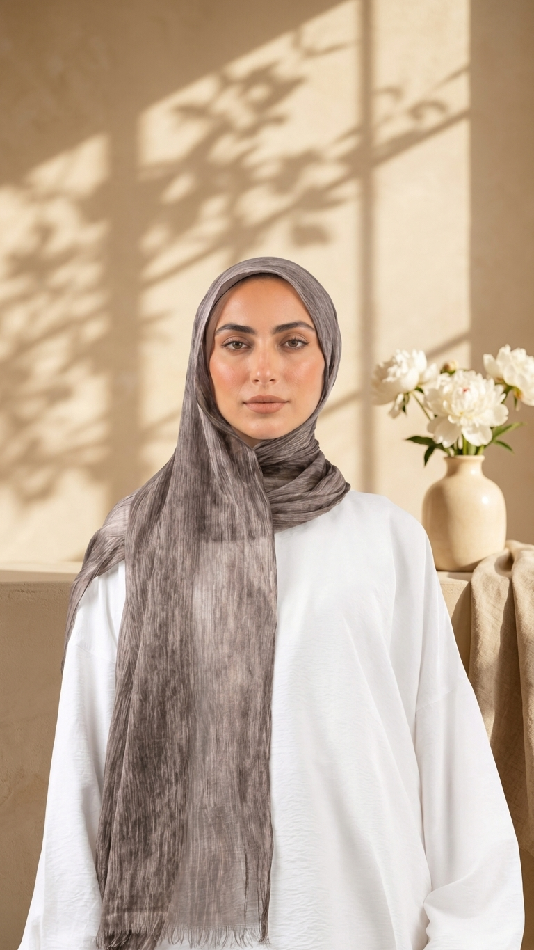 Silk Linen Hijab in Chocolate Brown - view 2