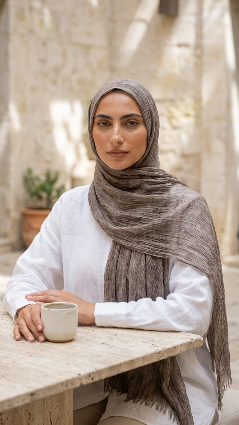 Silk Linen Hijab in Chocolate Brown - view 3