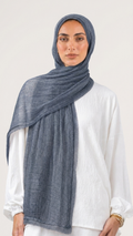 Silk Linen Hijab in Denim Blue - view 1
