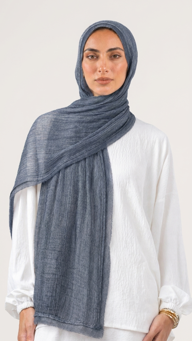 Silk Linen Hijab in Denim Blue - view 1