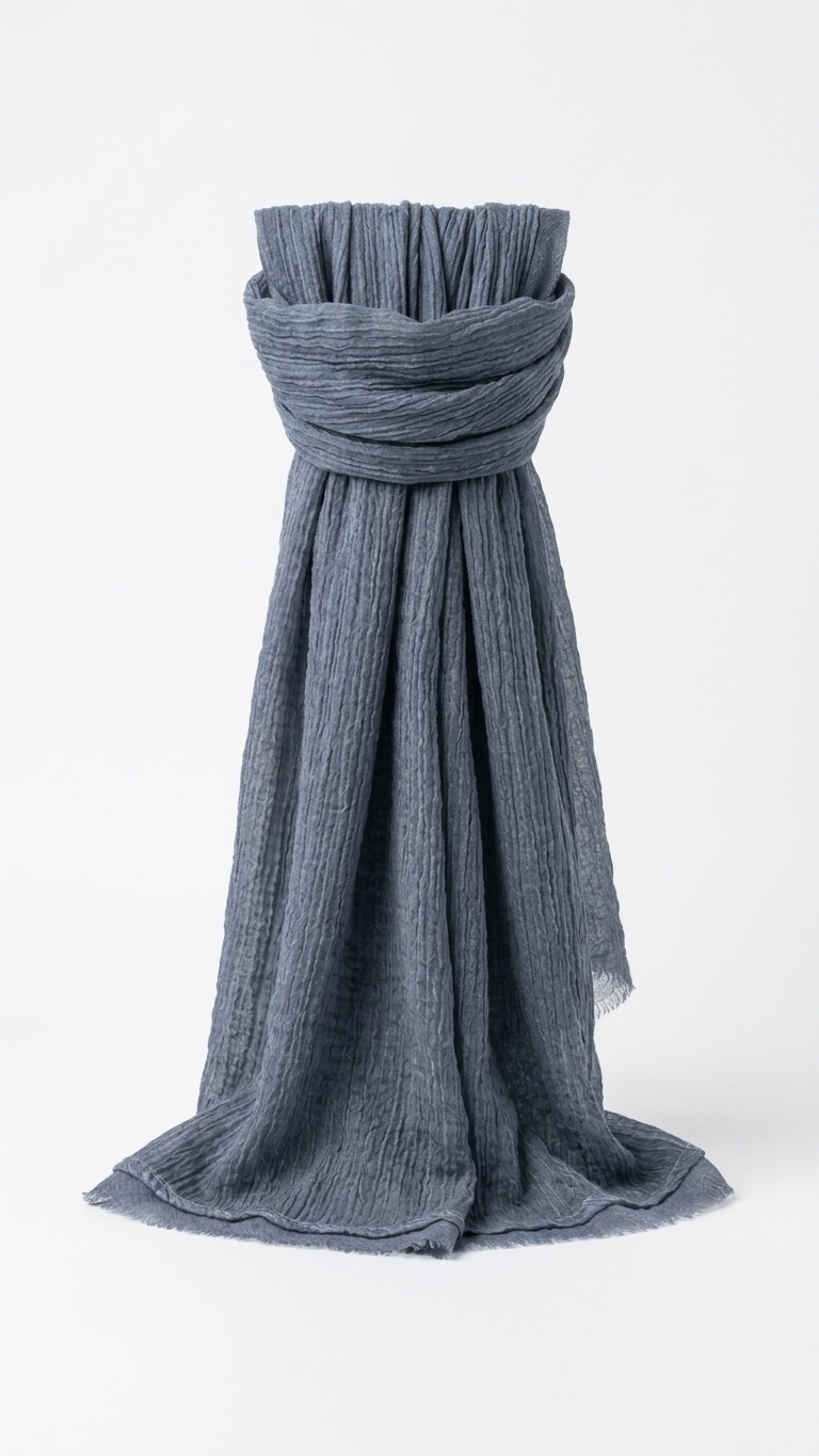 Silk Linen Hijab in Denim Blue - view 5