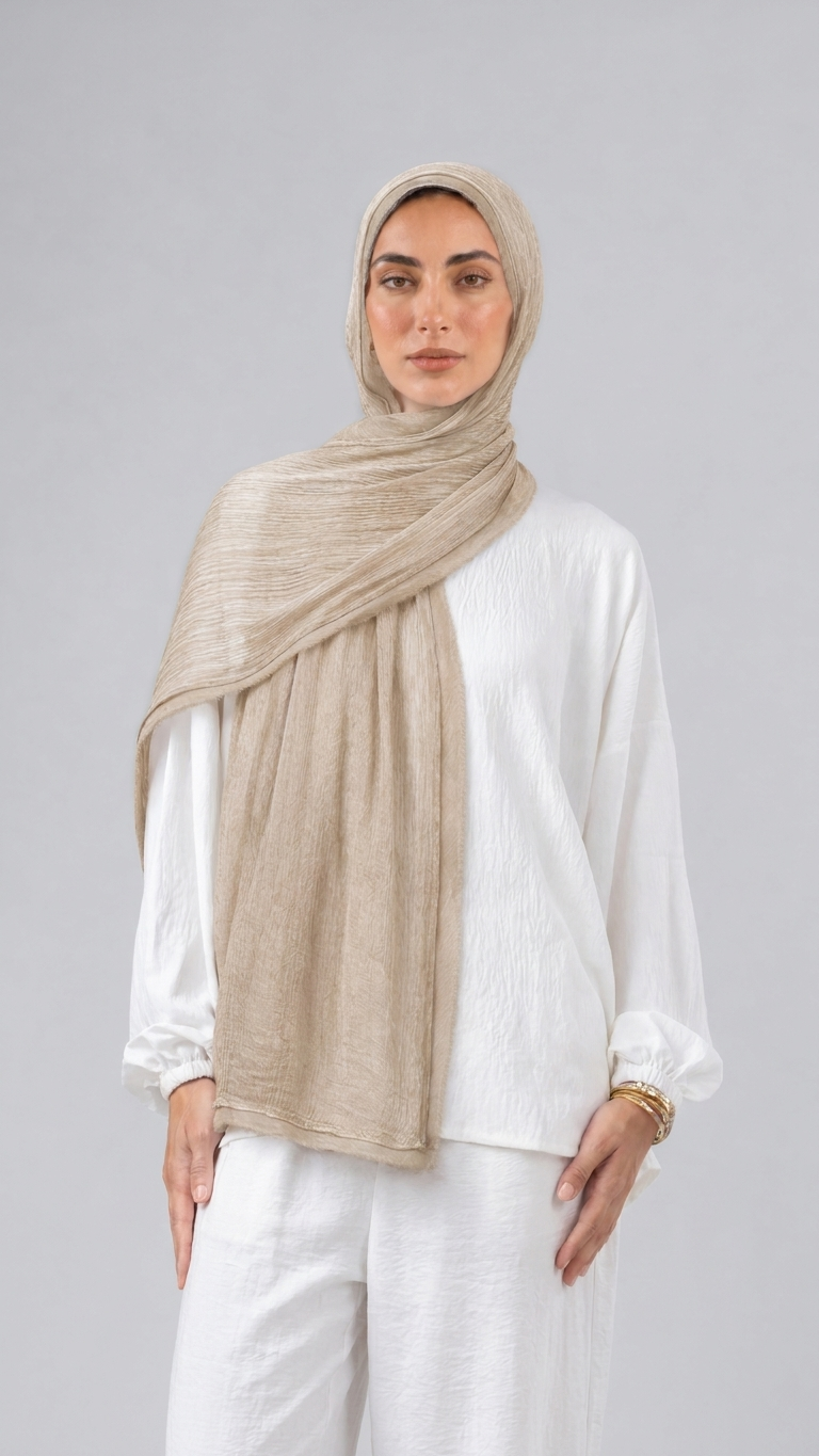 Silk Linen Hijab in Dust Brown - view 1