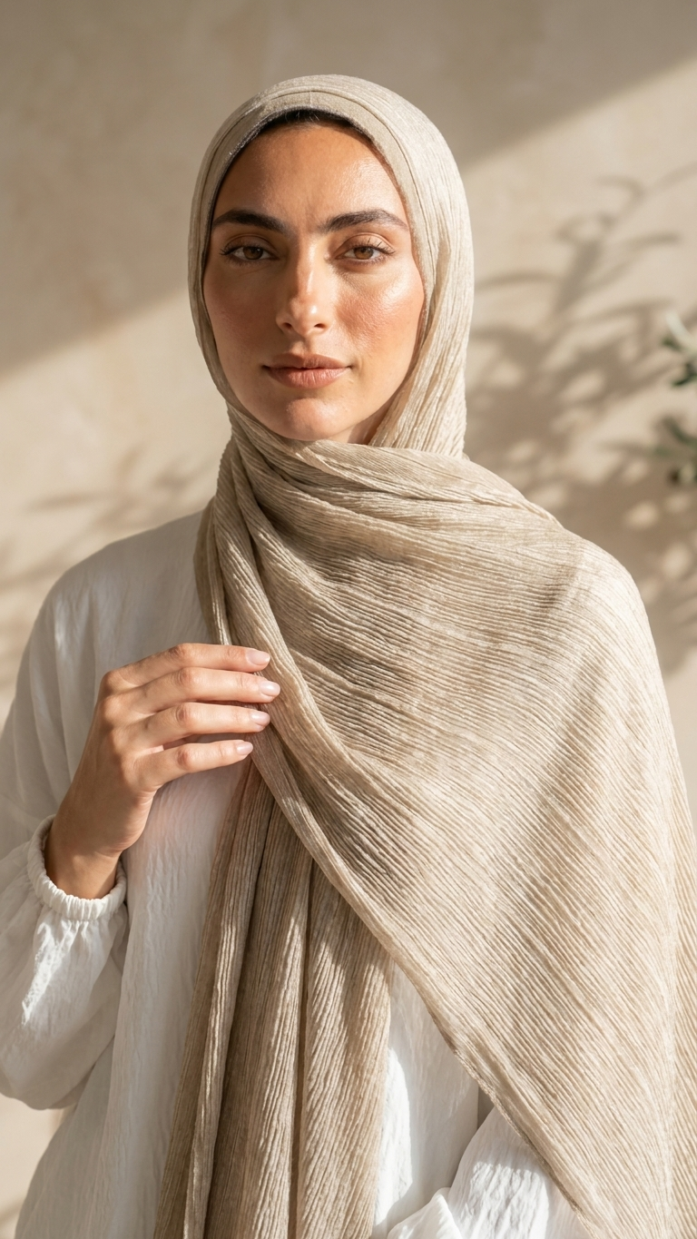 Silk Linen Hijab in Dust Brown - view 2