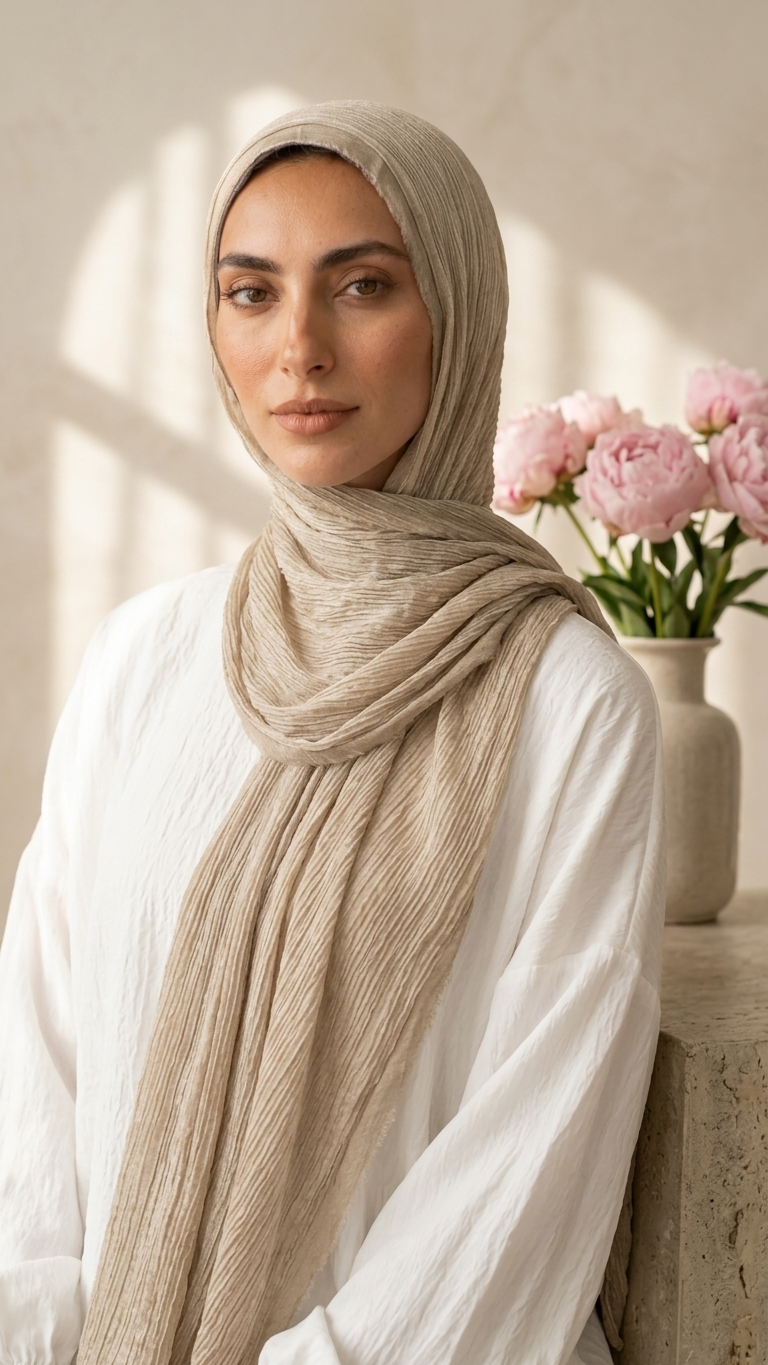 Silk Linen Hijab in Dust Brown - view 4