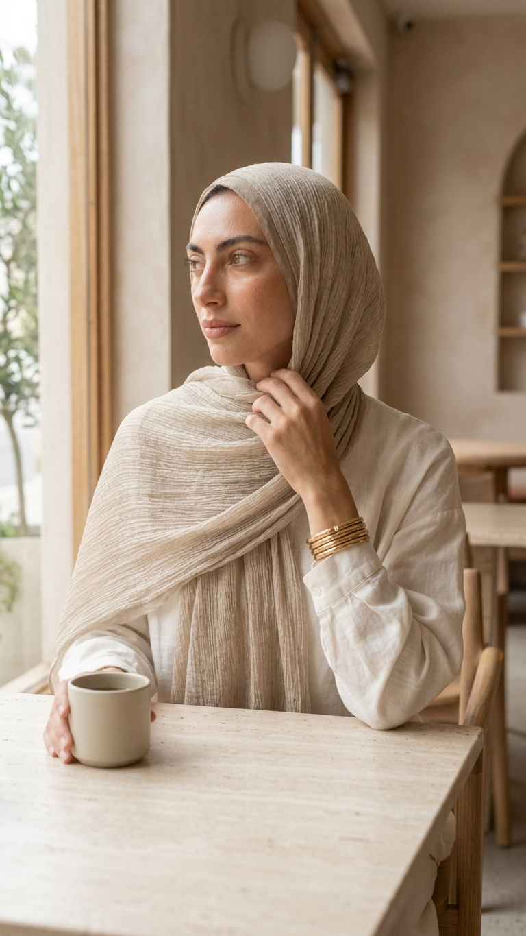 Silk Linen Hijab in Dust Brown - view 5