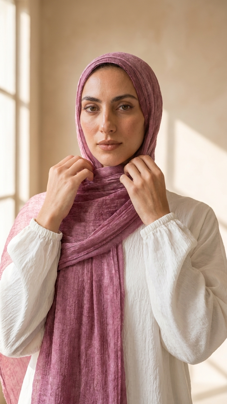 Silk Linen Hijab in Fuchsia - view 2