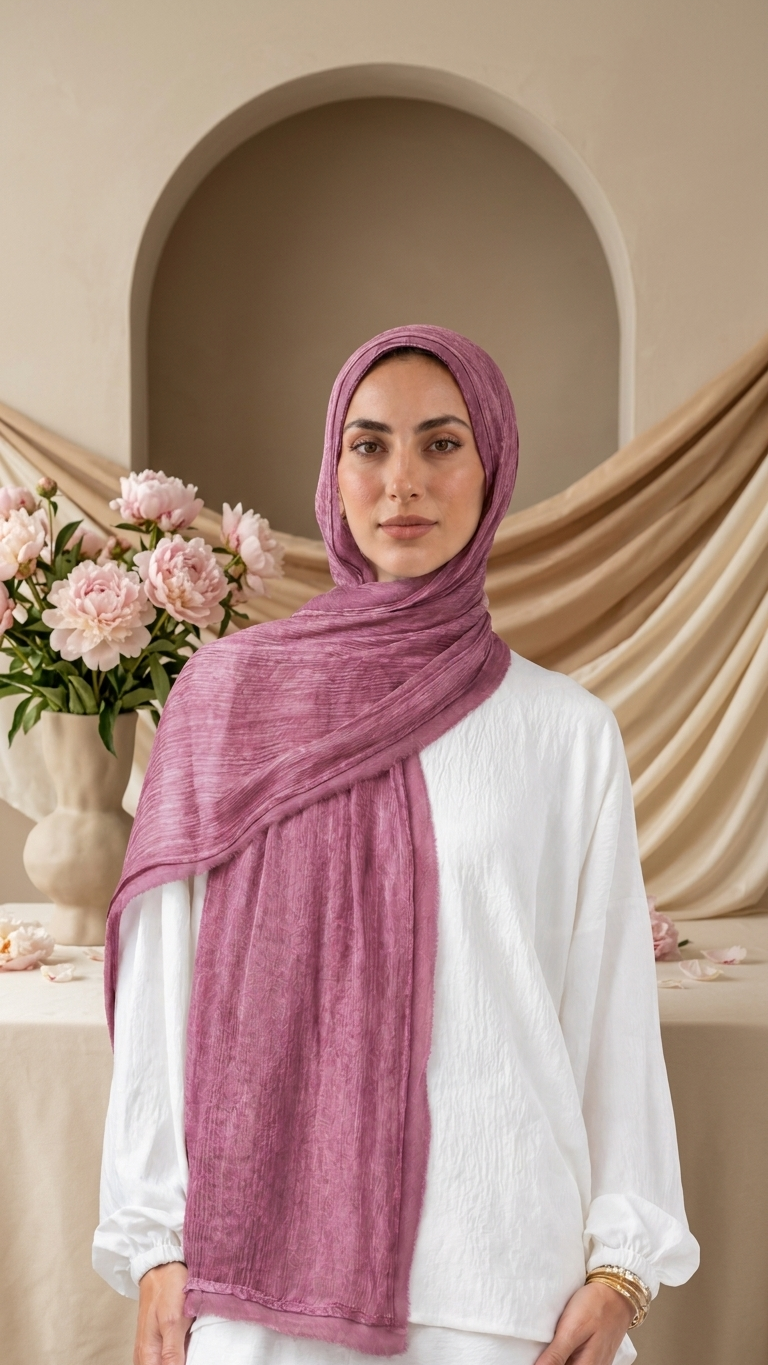 Silk Linen Hijab in Fuchsia - view 3