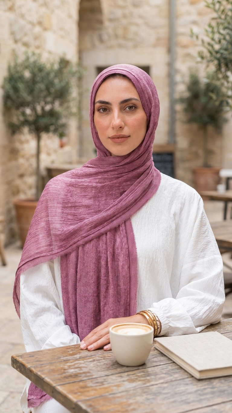 Silk Linen Hijab in Fuchsia - view 4