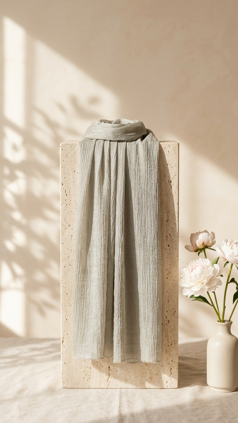Silk Linen Hijab in Green - view 2