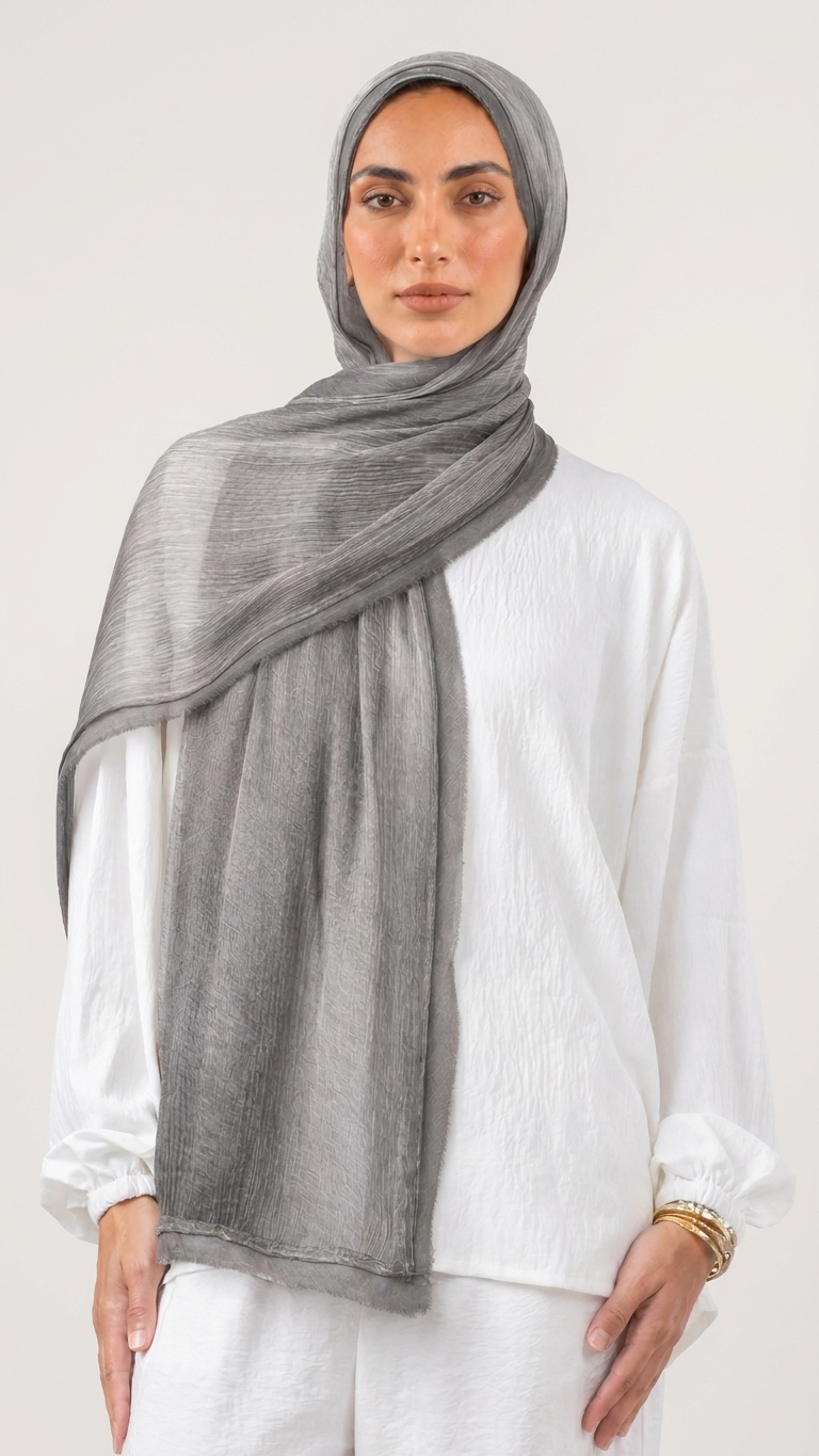 Silk Linen Hijab in Grey - view 1