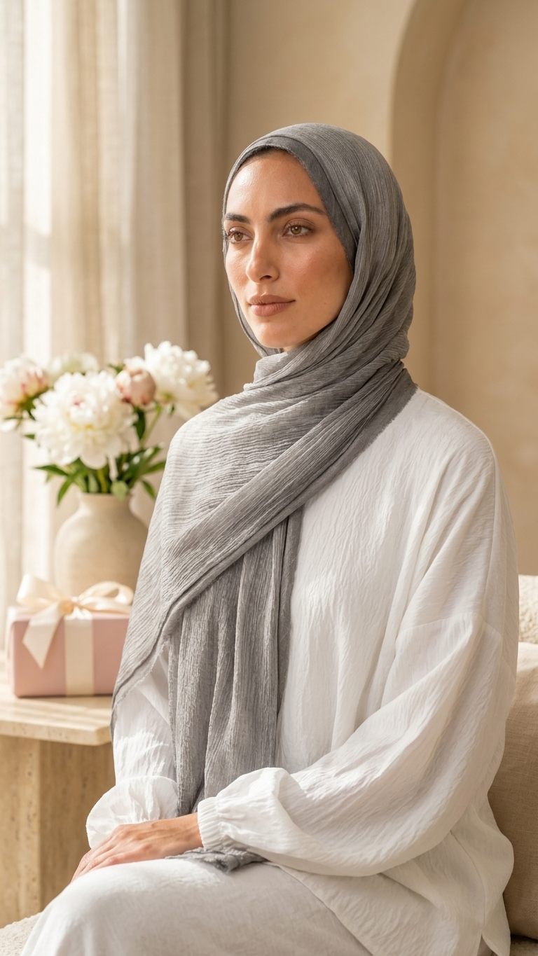 Silk Linen Hijab in Grey - view 2