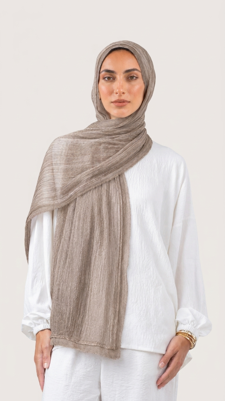 Silk Linen Hijab in Maroon Brown - view 1