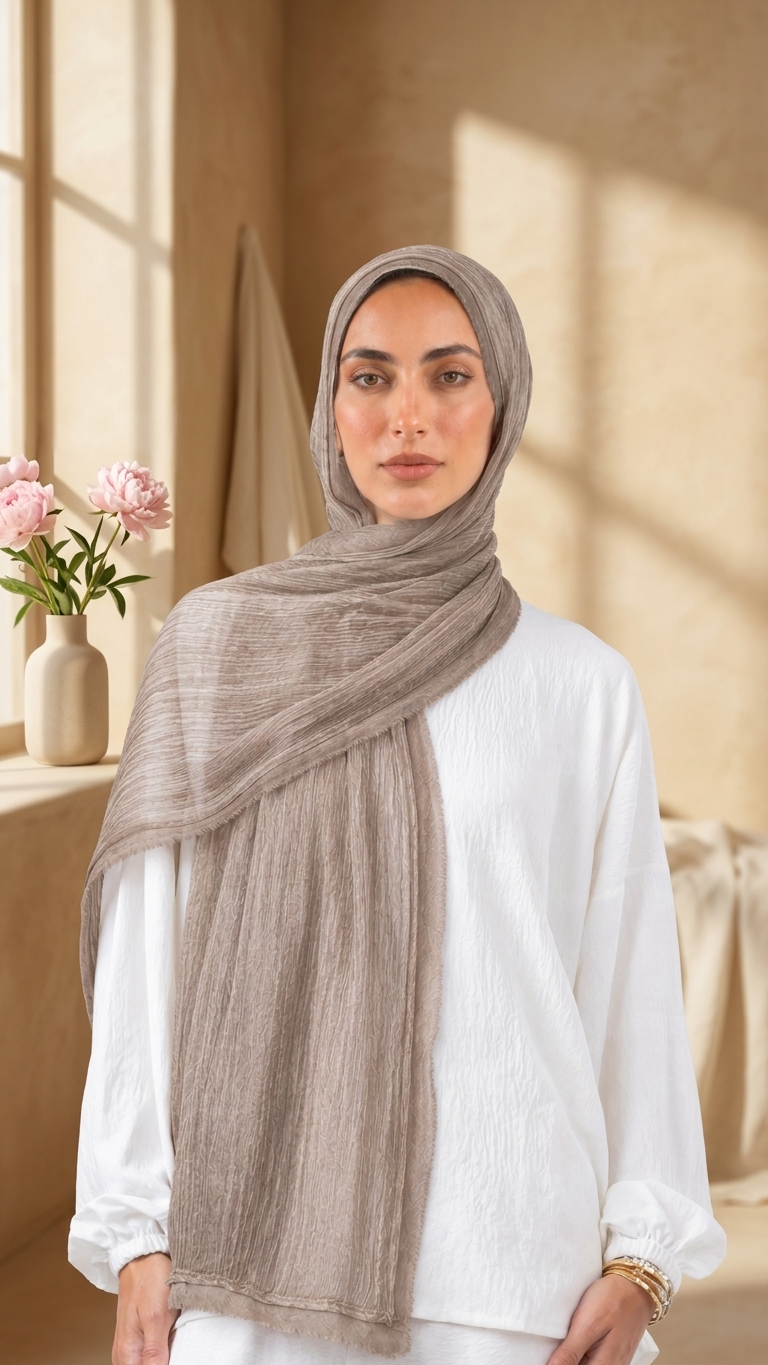 Silk Linen Hijab in Maroon Brown - view 3