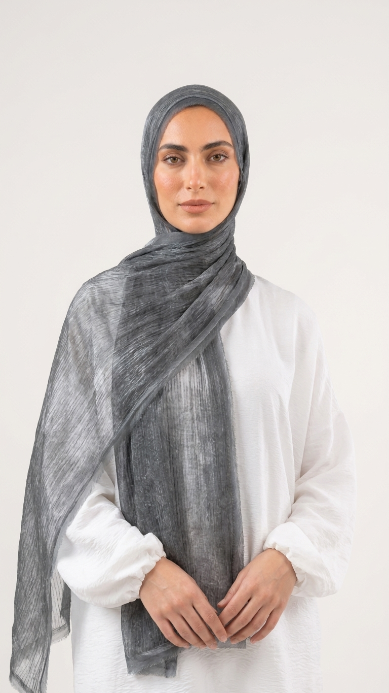 Silk Linen Hijab in Metal Grey - view 1