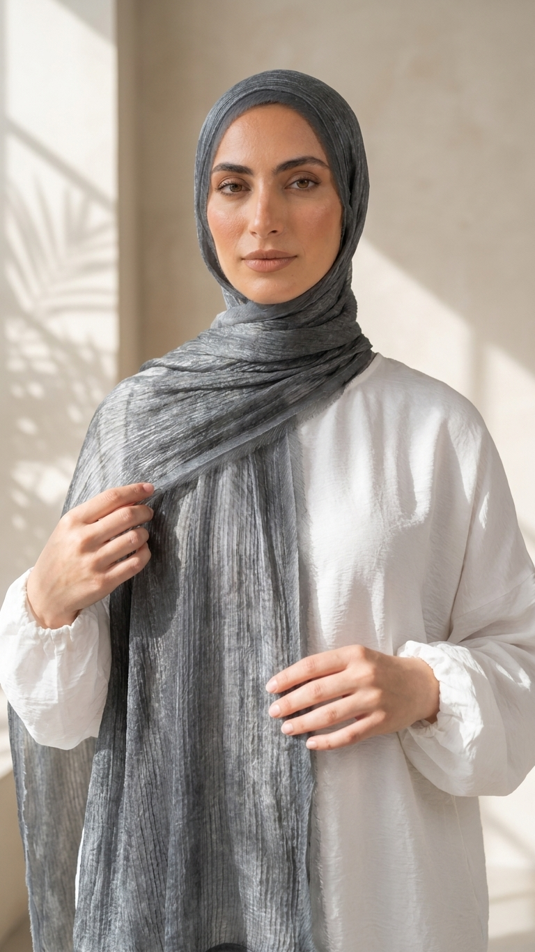 Silk Linen Hijab in Metal Grey - view 2