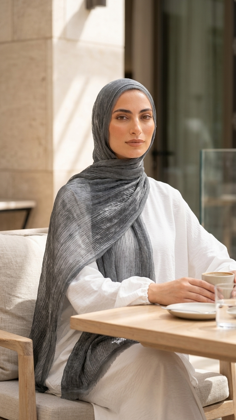 Silk Linen Hijab in Metal Grey - view 3