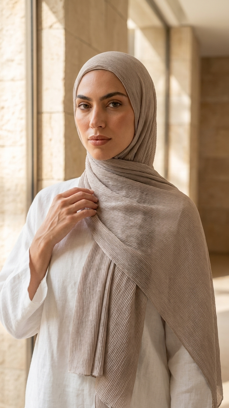 Silk Linen Hijab in Mocha - view 2