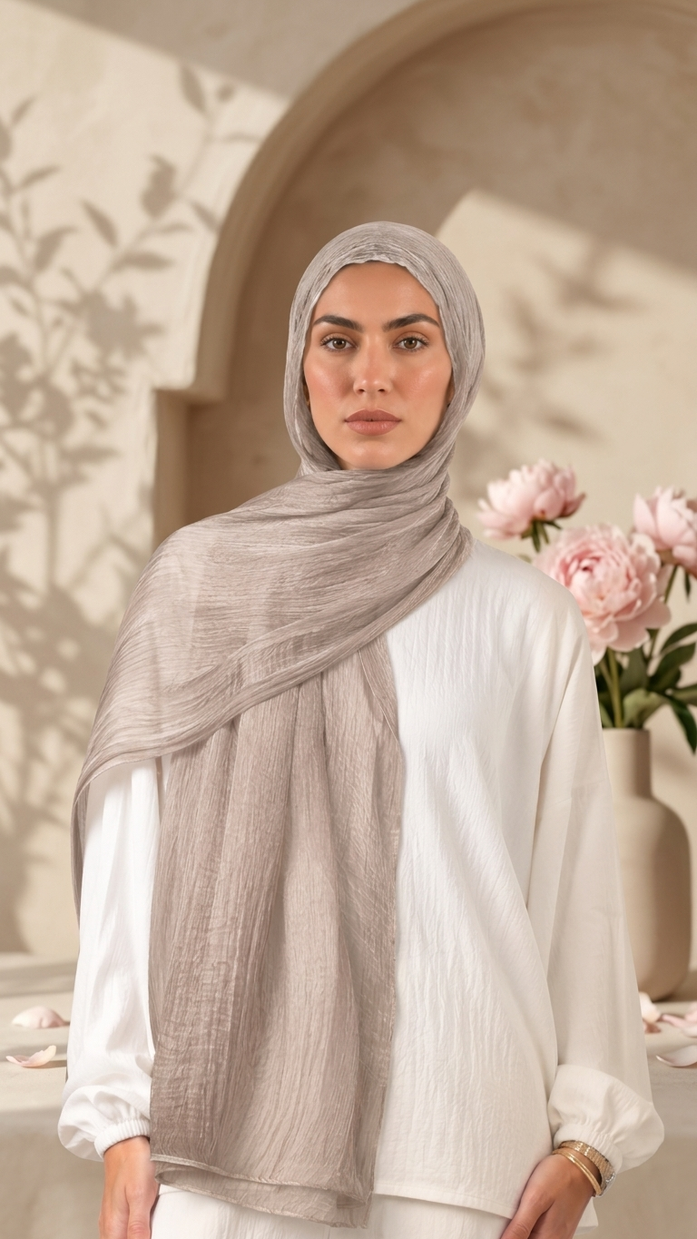 Silk Linen Hijab in Mocha - view 3