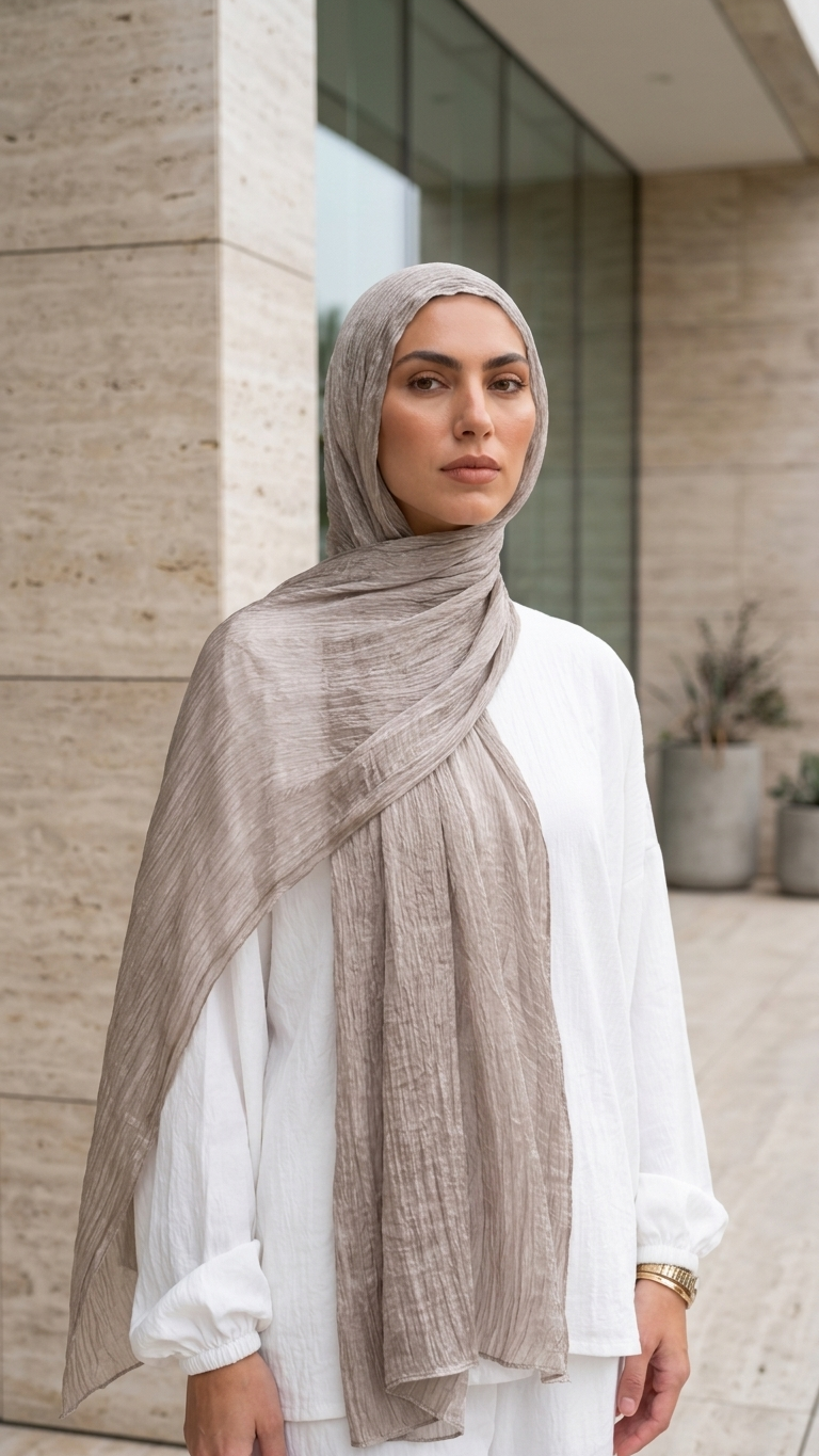 Silk Linen Hijab in Mocha - view 4
