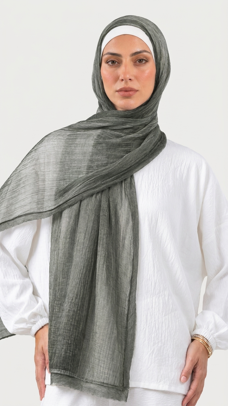Silk Linen Hijab in Olive Green - view 1