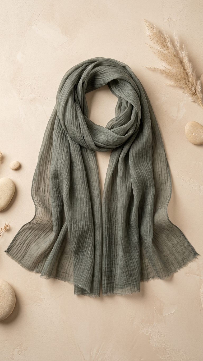 Silk Linen Hijab in Olive Green - view 3