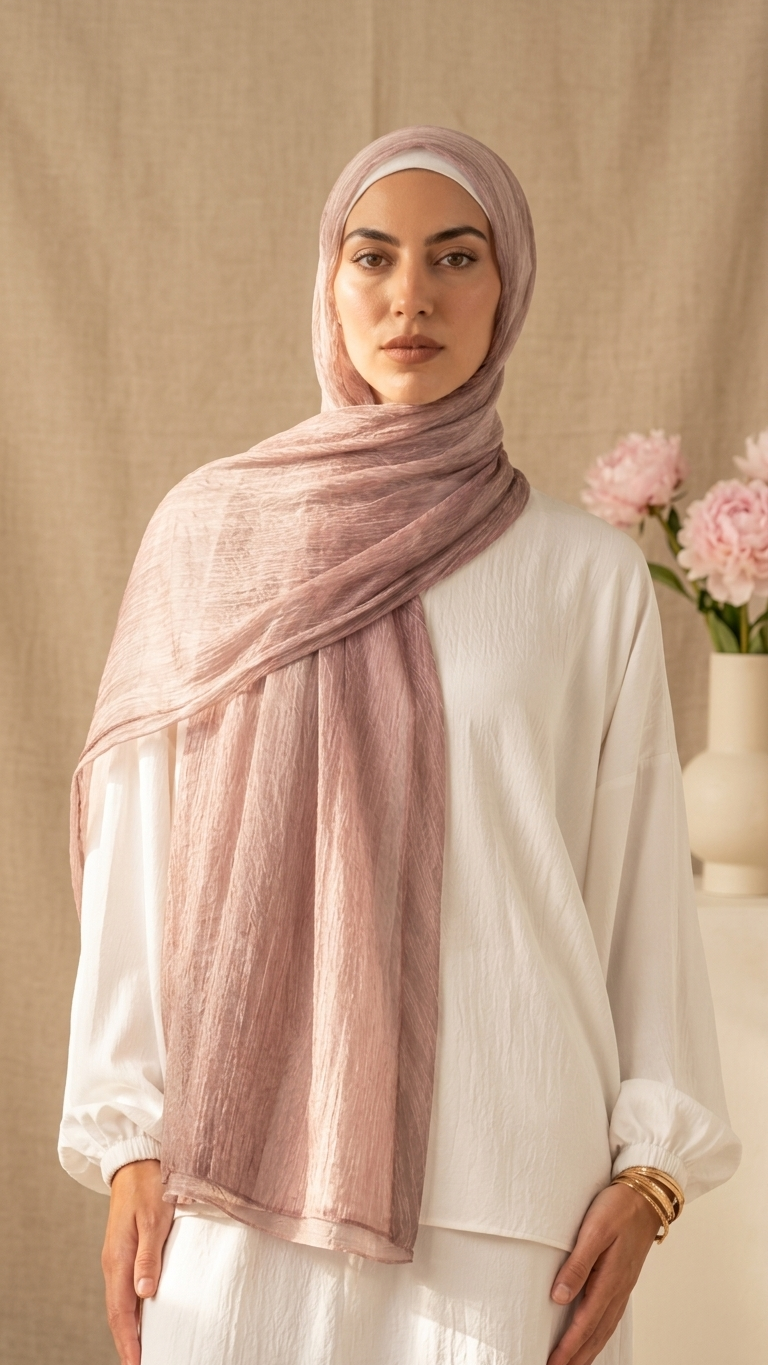 Silk Linen Hijab in Pastel Pink - view 3