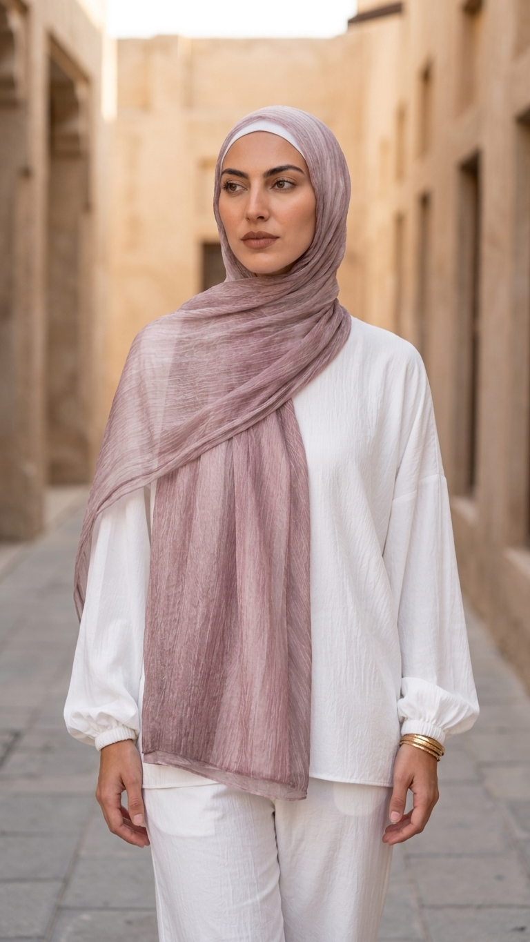 Silk Linen Hijab in Pastel Pink - view 4