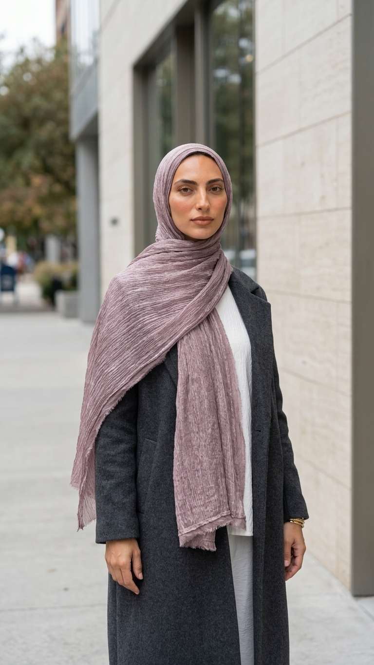 Silk Linen Hijab in Purple - view 2