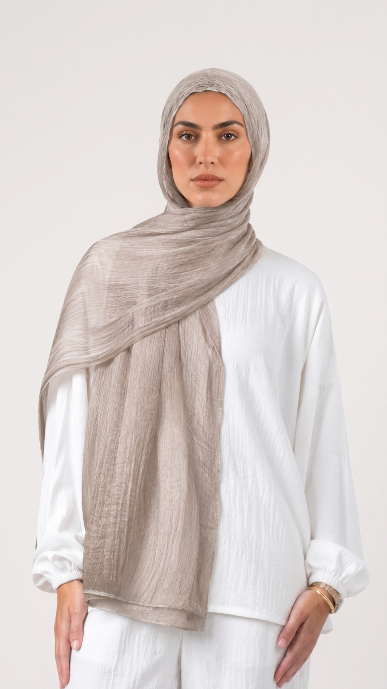 Silk Linen Hijab in Soft Beige - view 2