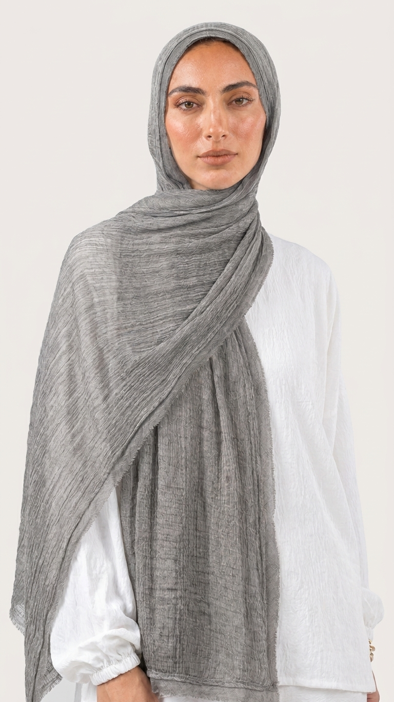 Silk Linen Hijab in Soft Grey - view 1