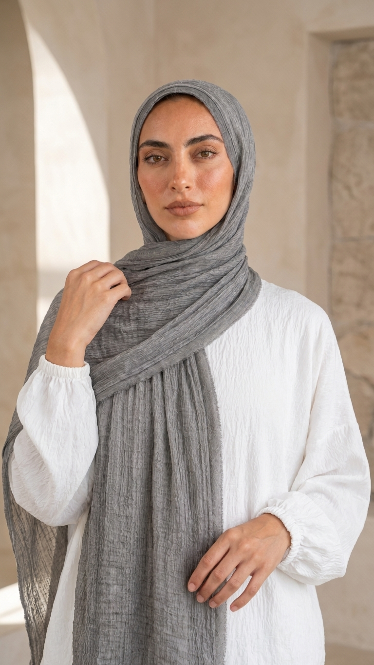 Silk Linen Hijab in Soft Grey - view 2