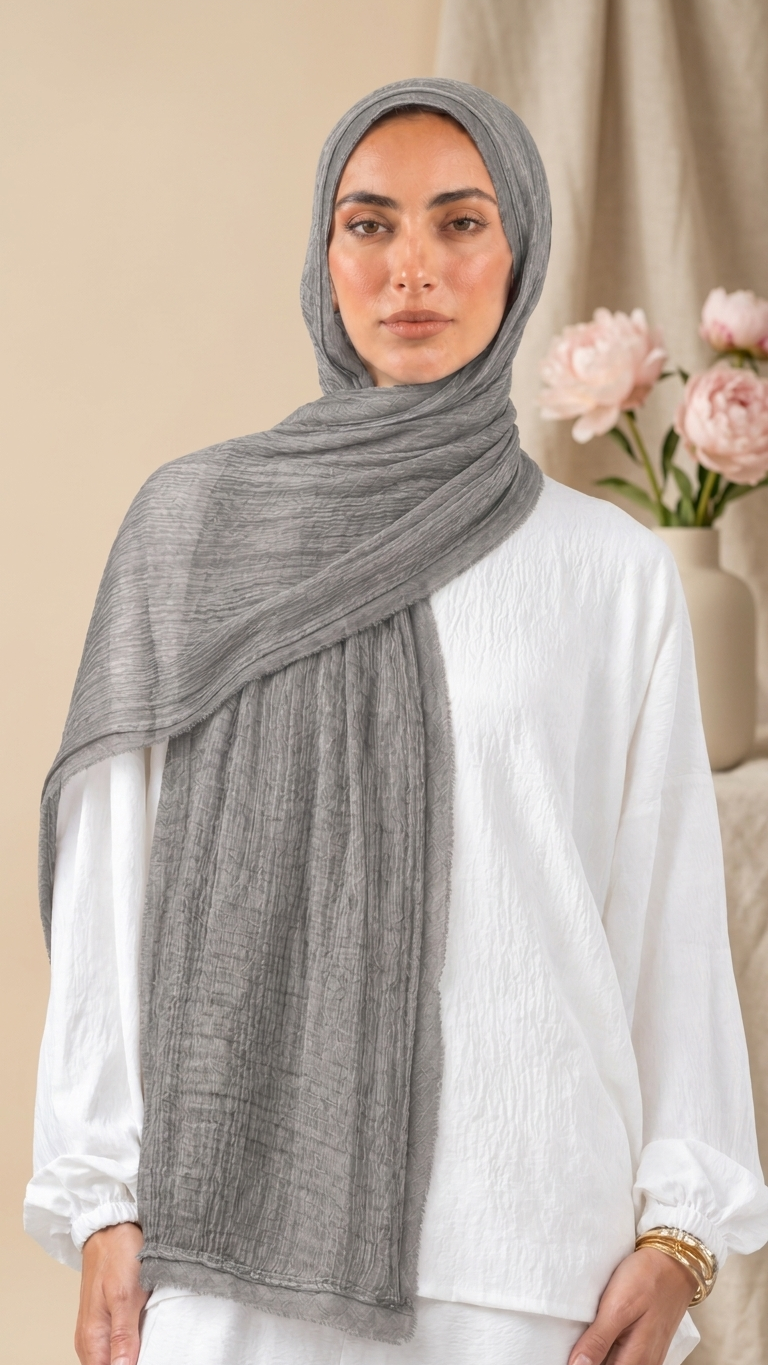 Silk Linen Hijab in Soft Grey - view 3