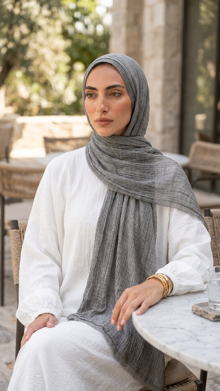 Silk Linen Hijab in Soft Grey - view 4