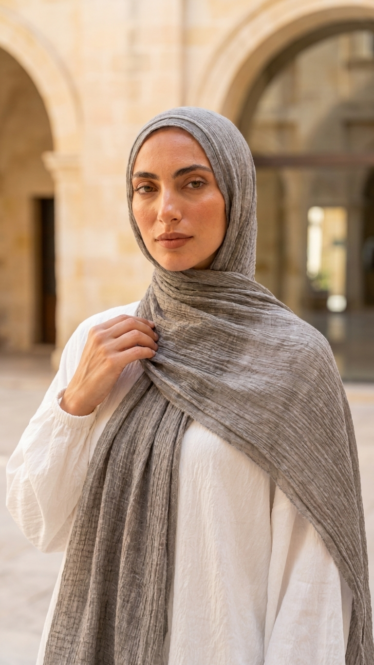 Silk Linen Hijab in Soft Stone - view 2