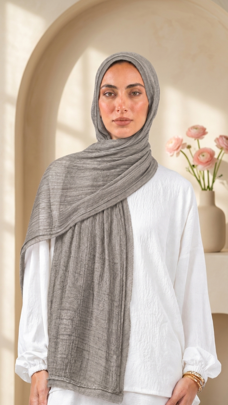 Silk Linen Hijab in Soft Stone - view 3