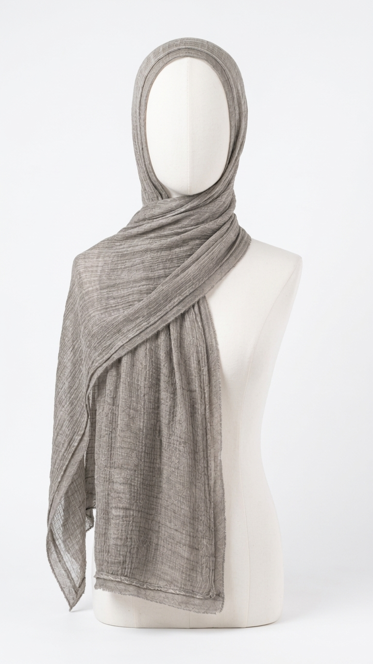 Silk Linen Hijab in Soft Stone - view 4
