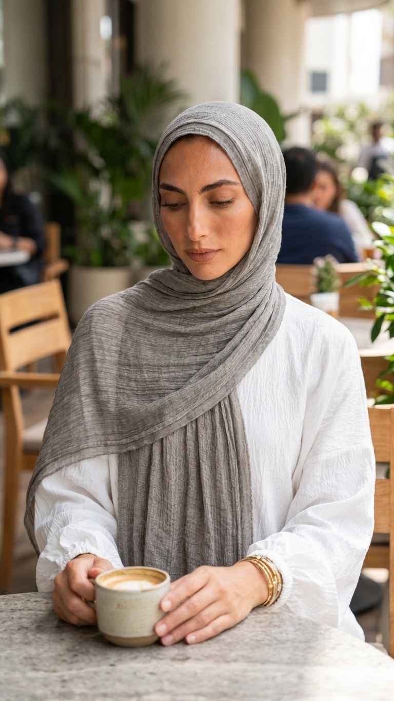 Silk Linen Hijab in Soft Stone - view 5